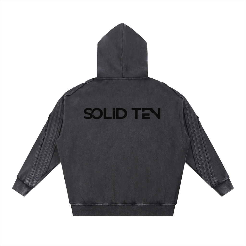 Snow Washed Tape Raw Edge Zip Hoodie