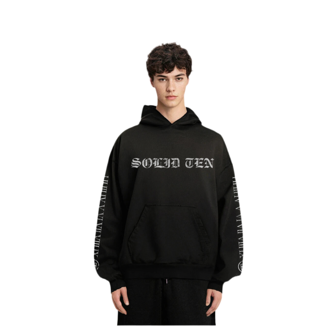 SOLID TEN "OLD ENGLISH" HOODIE BLACK
