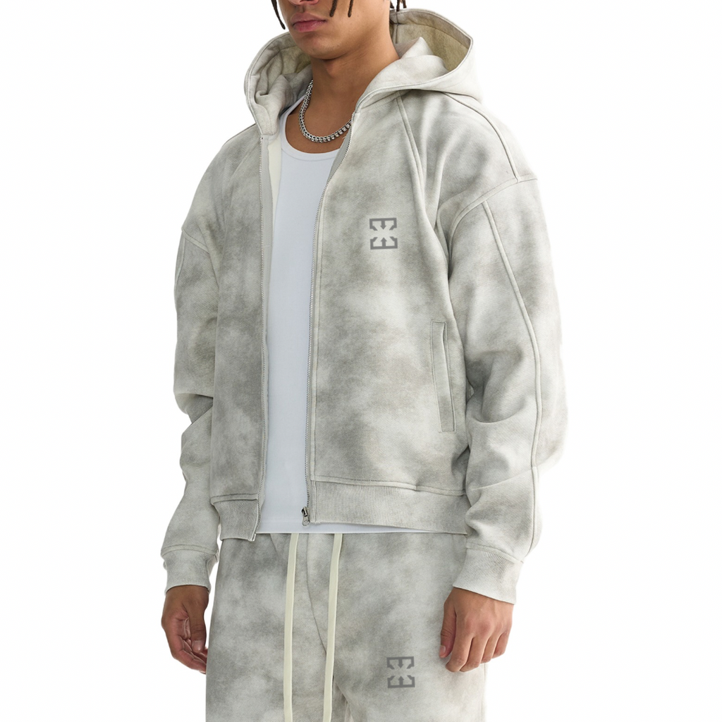 Dirty Washed Boxy Zip-up Fleece Hoodie