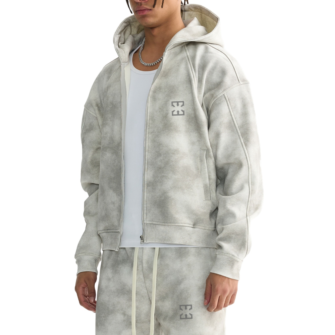 Dirty Washed Boxy Zip-up Fleece Hoodie