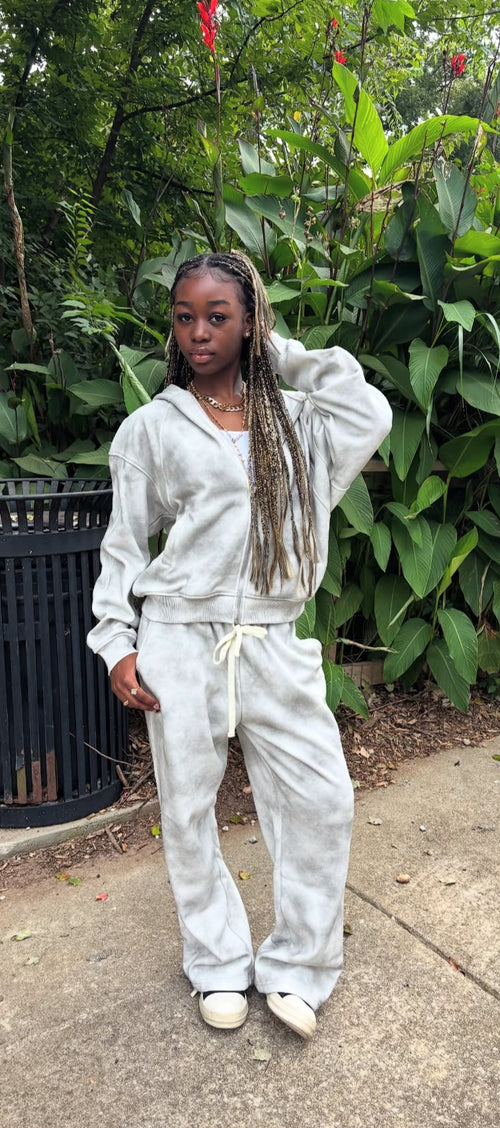 Dirty Washed Boxy Zip-up Fleece Hoodie