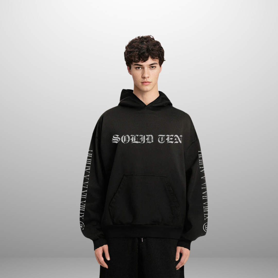 SOLID TEN "OLD ENGLISH" HOODIE BLACK