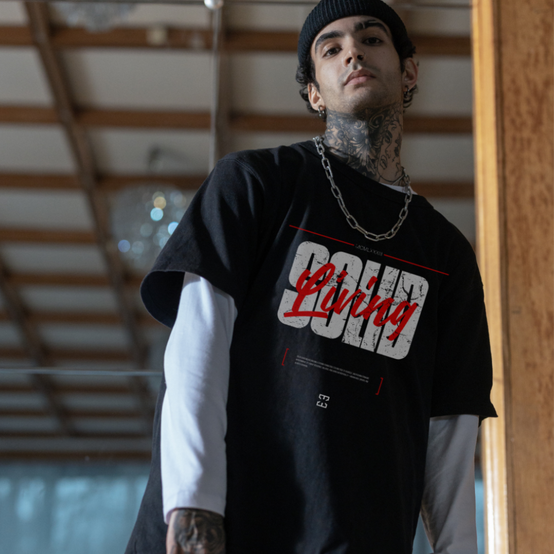 SOLID LIVING TEE BLACK - 425GSM