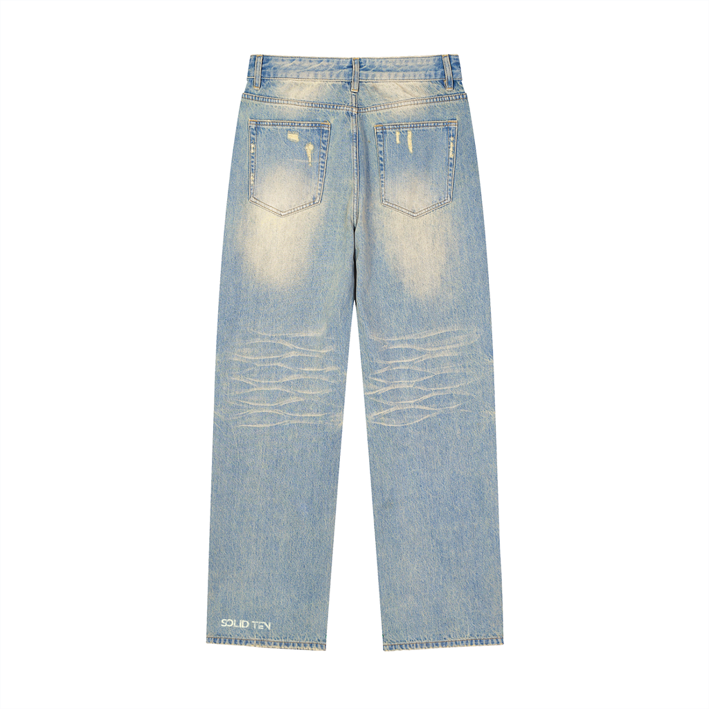 Solid Ten Sun Fade Raw Hem Denim Jeans