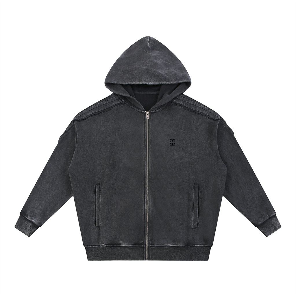 Snow Washed Tape Raw Edge Zip Hoodie