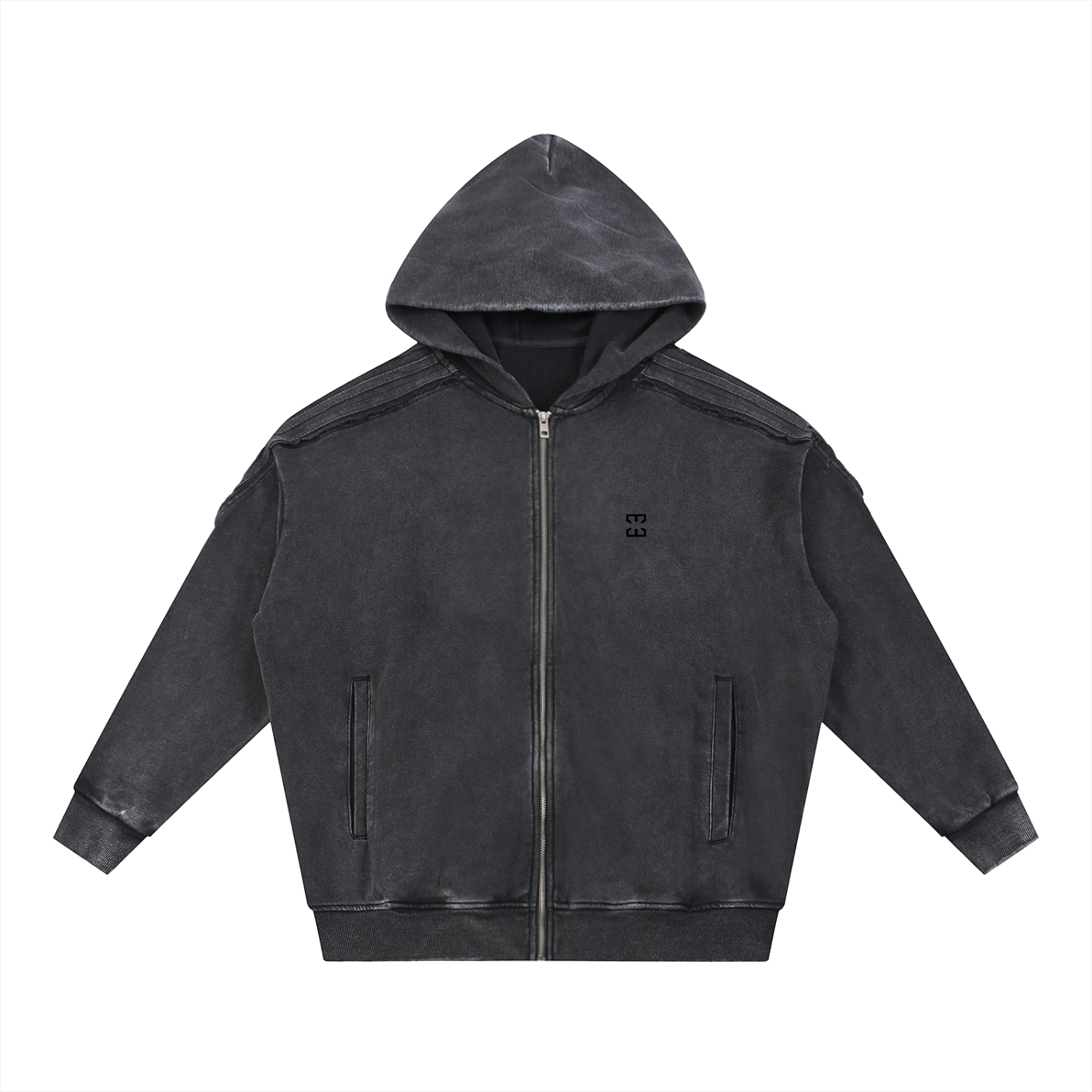 Snow Washed Tape Raw Edge Zip Hoodie